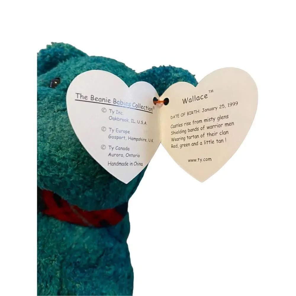 1999 Wallace The Bear Ty Beanie Baby Plush Collectible Vintage Y2K 90s